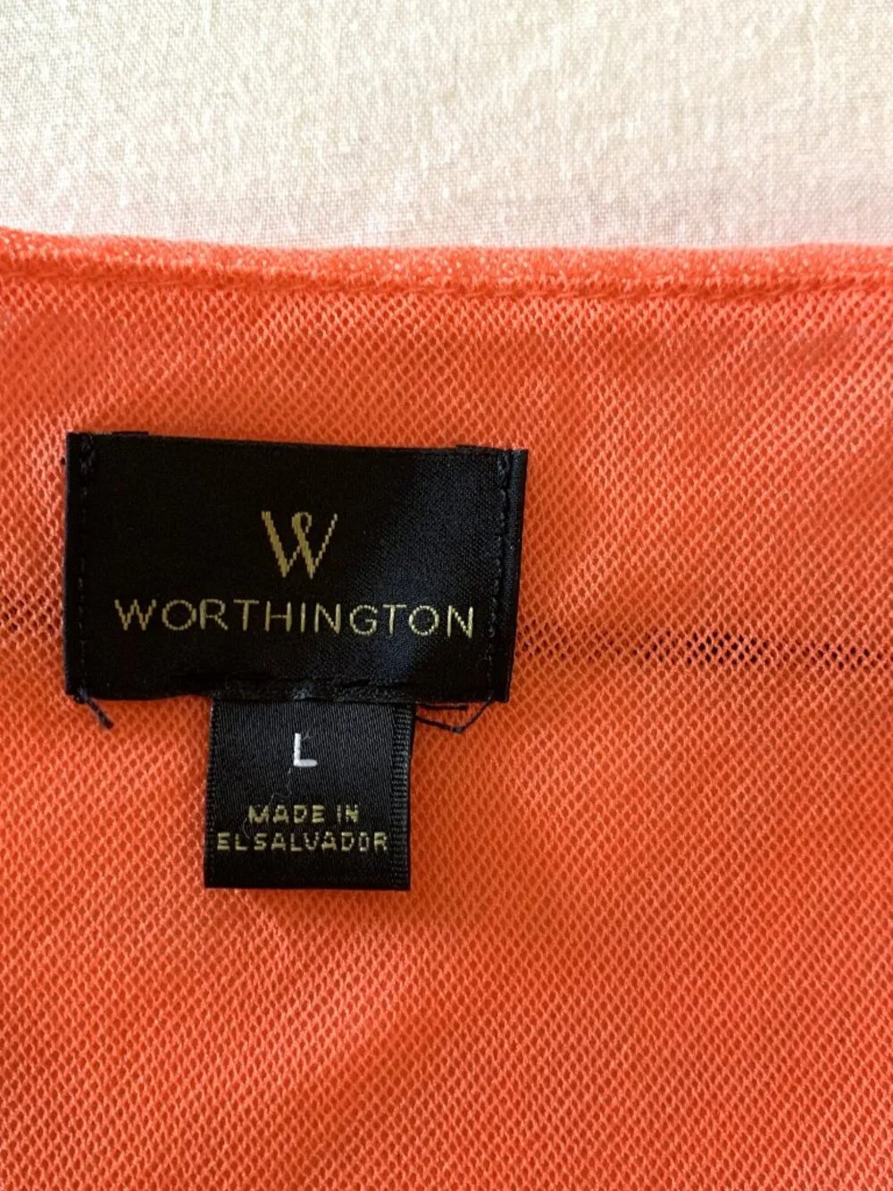 Worthington Orange Cowl Neck Blouse with Lace Flutter Short Sleeves Women L